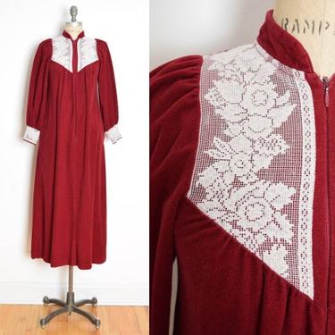 vintage 80s dress nightgown caftan gilligan o'malley burgundy crochet maxi XS S clothing 