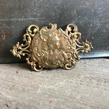 French Bronze Belt Buckle, Gilded, Art Nouveau 