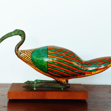 Vintage Egyptian Hand Painted Thoth Ibis Sculpture 