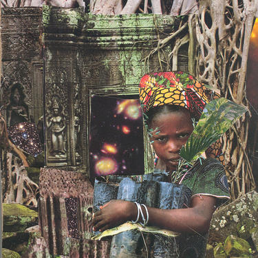 Potted Planets ORIGINAL collage African American Art 