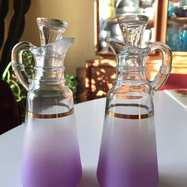 Anchor Hocking Glass Lavender frosted blendo cruet pair 