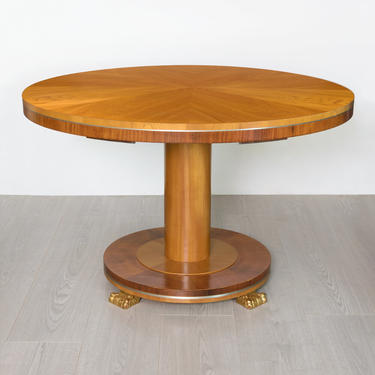 Carl Bergsten Swedish Grace Art Deco Elm and Mahogany table detailed in pewter.