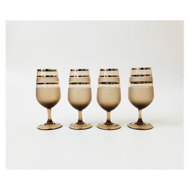 Vintage Gold Striped Bavarian Glass Cordials / Set of 4 