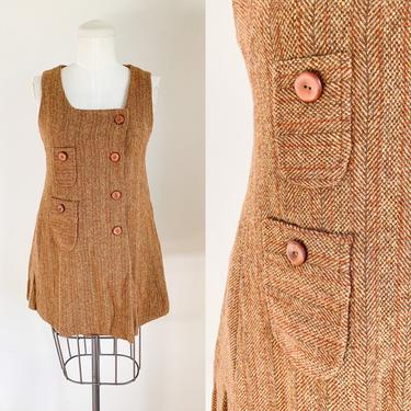 Vintage 1960s Brown Tweed Tunic / Vest // XS 