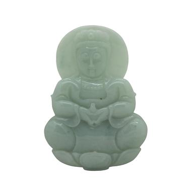 Light Green Sitting Jade Kwan Yin - Bodhisattva - Goddess Of Mercy Jade Pendant n481E 