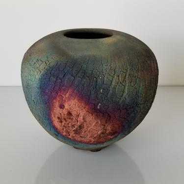 Mid-Century Raku Art Studio Pottery Vase. 