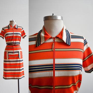 60s Orange Striped Mod Shirt Dress 