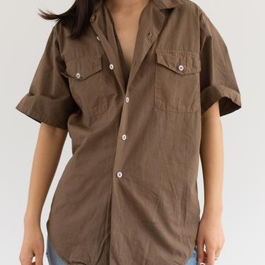 Vintage Overdye Mushroom Brown Short Sleeve Shirt | Flap Pocket Simple Cotton Work Blouse | S M | 
