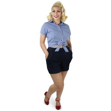 Blue Gingham Knot Top XS-3XL 