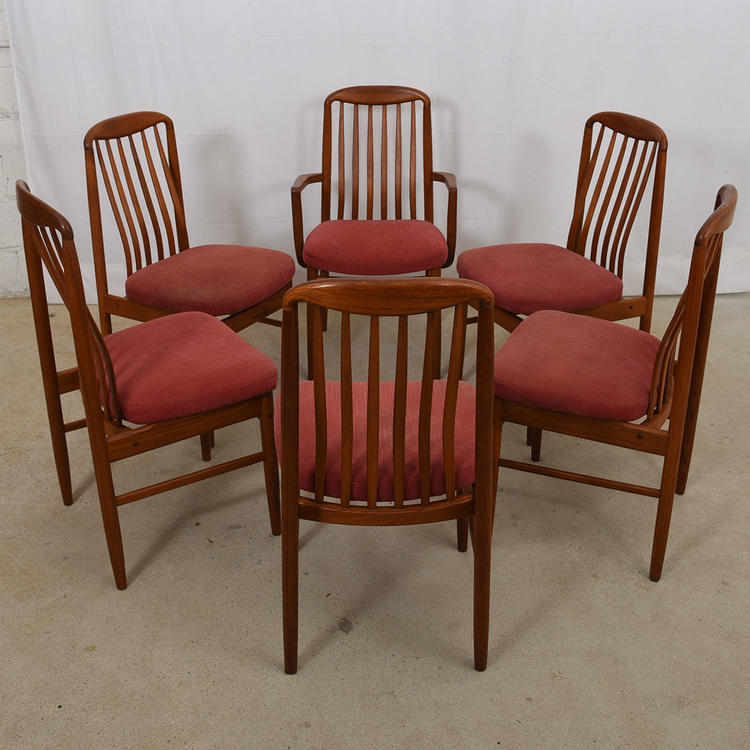 Set of 6 Danish Modern Teak Curved Slatted Dining Chairs