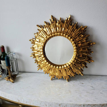 Vintage Italian Modern Gilt Sunburst Wall Mirror 