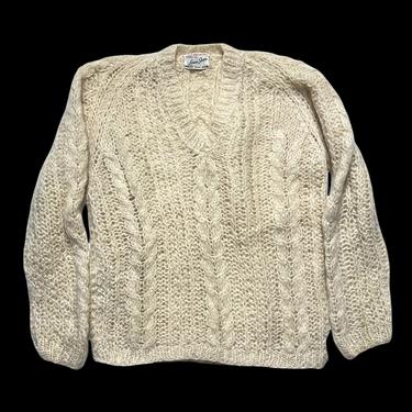 Vintage 1950s/1960s Women's LERNER SHOPS Mohair Pullover Sweater ~ Size M ~ Cable Knit ~ V-Neck Jumper ~ Made in Italy / Italian 
