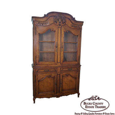 Fine Quality French Country Style Large Fruitwood Hutch China Cabinet 