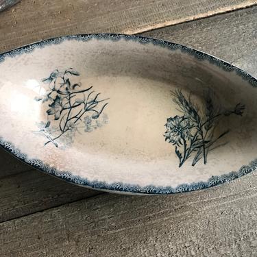 French Floral Faïence Bowl, Indigo Floral Hydrangea, Oval Serving Dish, Opaque Porcelain, French Farmhouse, Farm Table 