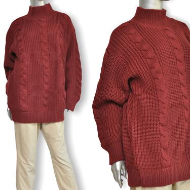 Vintage Bill Vlass Maroon Oversized Womens Pullover Sweater Size M Heavyweight Cable Knit 