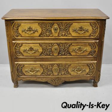Baker French Country Provincial Style Carved Oak Wood Chest of Drawers