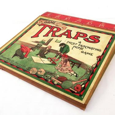 RARE Antique TRAPS MARBLE GOLF BOARD FLOOR GAME TOY Sports Ad ART DISPLAY Sign