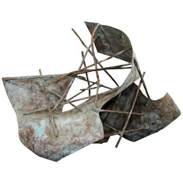 Contemporary Copper Metal Abstract Assemblage Table Sculpture Robert Hansen 