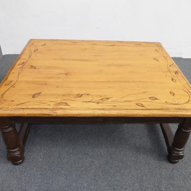 Beautiful Woodland Square Wood Coffee Table with Floral Leaf Motif 