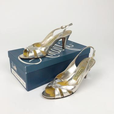 Vintage 1980s Amalfi 'Sabrina' Silver Heels, Vintage Amalfi by Rangoni, Made in Italy, Mod Chic, Disco Heels, Size 7AA by Mo