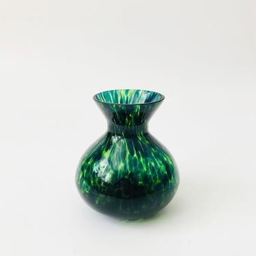 Vintage Green Tortoiseshell Glass Bud Vase 