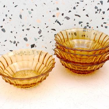 Vintage 1970s Amber Glass Small Bowls - Fall Thanksgiving Snack/Dessert Bowls - Set/4 