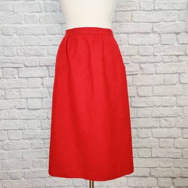 Vintage Red Wool A-Line Skirt with Pockets 