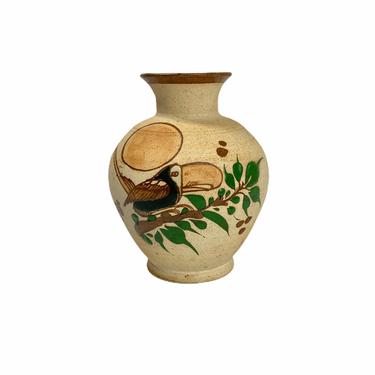 Vintage Small Mexican Tonala Toucan Bird Vase 