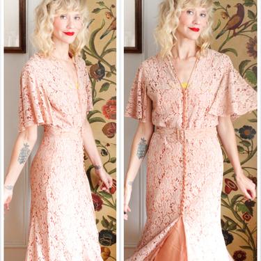 1930s Dress // Pink Sunset Lace Dress with Slip // vintage 30s Dress 