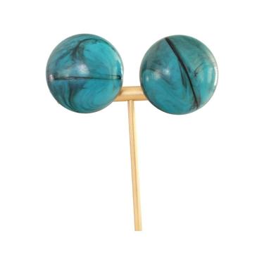 1950s Turquoise & Black Swirl Button Earrings - 1950s Earrings - 1950s Teal Earrings - 1950s Clip On Earrings - 1950s Blue Earrings 
