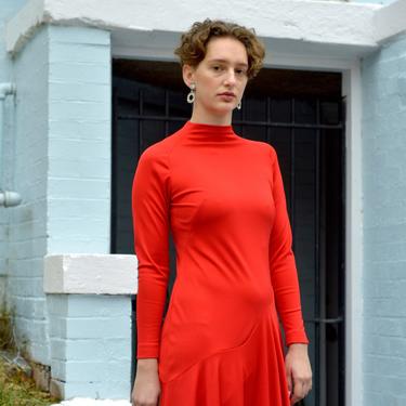 Vintage 1960s/1970s Designer Pauline Trigre Drop Waist Red Disco Dress - Small 