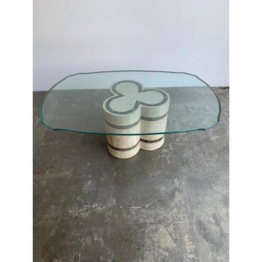 1980s Art Deco Tessellated Stone and Brass Coffee Table 