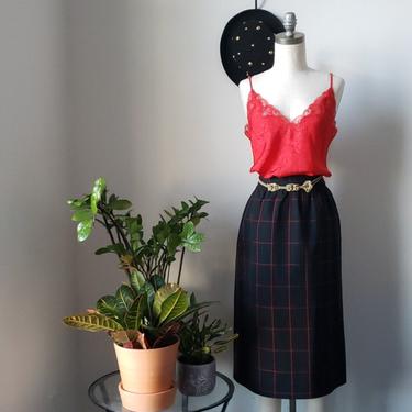 Vintage Pendleton Large Check Plaid Skirt| 1970s 1980s Pendleton Skirt| Vintage Wool Skirt Size L 
