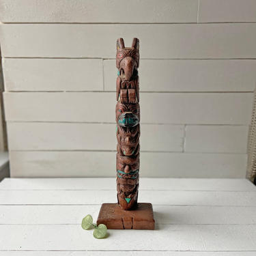 Vintage KIANA Alaska Totem Pole NW Coast, Hand Painted, Totem Statue, 13 inches in height | Tribal Decor, Pacific Northwest Decor, Gift 