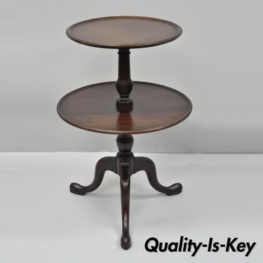 Solid Mahogany 2 Tiered Round Queen Anne Style Side Accent Table Biggs Attr