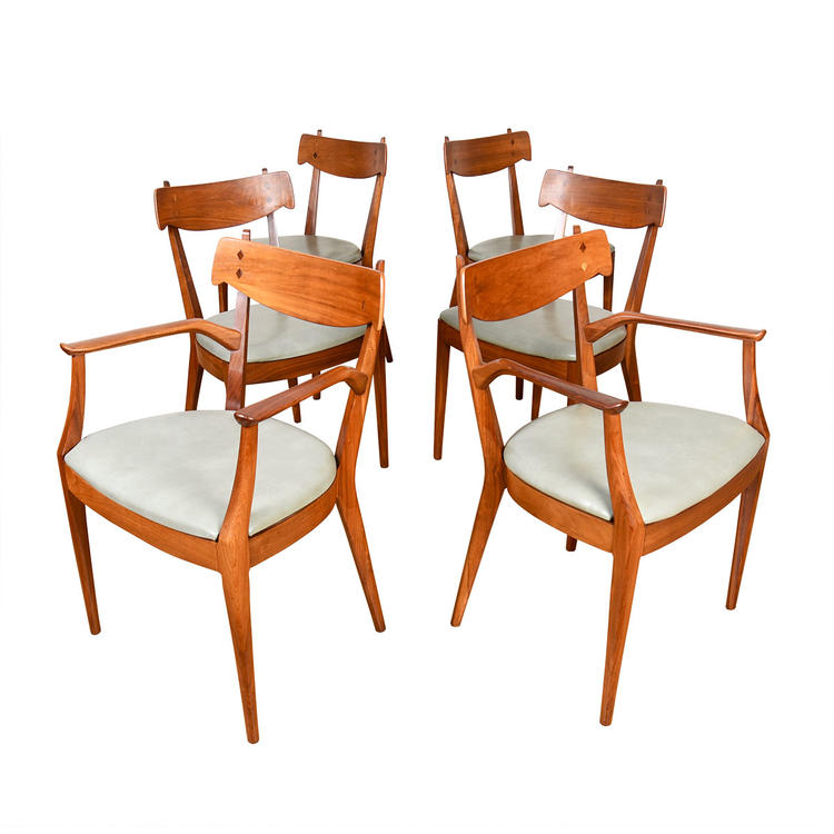 Set of 6 Drexel Declaration MCM Walnut Dining Chairs w: Rosewood Inlay