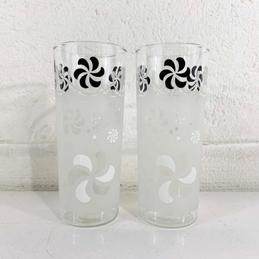 Vintage Pinwheel Zombie Iced Tea Glasses Floral Set of 2 Pair Retro Barware Cocktail Mid-Century Tom Collins Glass Frosted Bar Glassware 