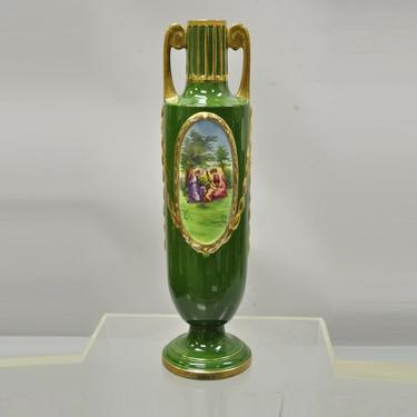 Antique Josef Joseph Strnact JS 20" Tall Green Porcelain Vase, Austria