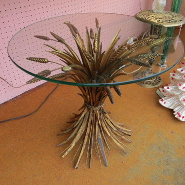Vintage MCM gilded metal sheaf of wheat side table