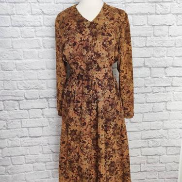 Vintage 70s 80s Natural Floral Dress // Waist Tie Midi Dress 