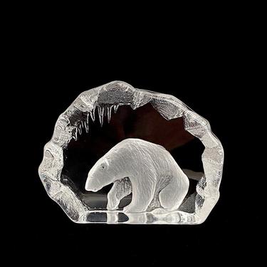 Vintage Modernist Lg. Art Glass Polar Bear Figurine Lead Crystal Sculpture Mats Jonasson Royal Krona 33152 Sweden 