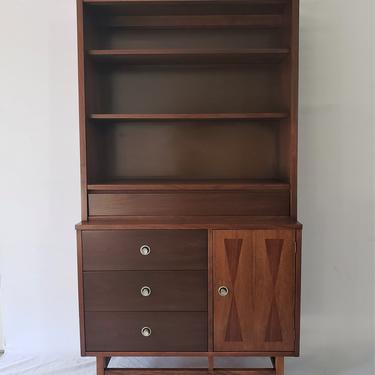 Mid Century Modern Stanley Walnut and Rosewood Hutch 
