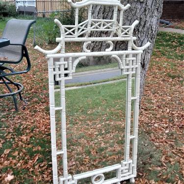 Faux Bamboo Mirror Hollywood Regency Fretwork Chinese Chippendale Palm Beach Boho Coastal Asian Oriental White 