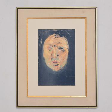 Mid Century Modern Abstract Portrait Oil on Board Style Francis Bacon 