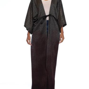 Morphew Collection Black  Grey Silk Jaquard Ombré Dip Dyed Kimono With Distressed Hem Lace Detail 