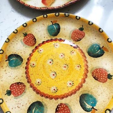 2 Piece of Vintage Neiman Marcus Hand Made and Hand Painted Italian Fruit Pottery Dinner or Platter Plates. by LeChalet