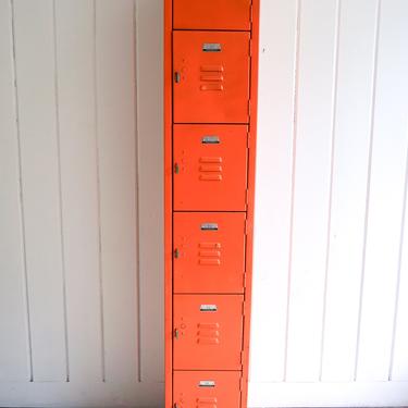 Orange Penco Products Industrial Vintage Distressed Metal Locker Cabinet with 6 Cubbies - Made in Oaks PA 
