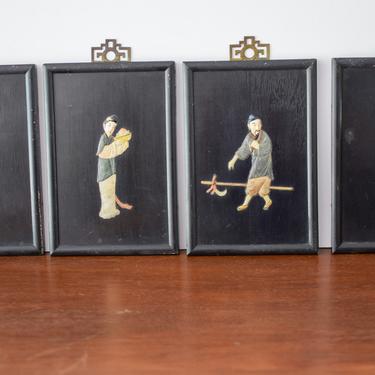 Set of Four Vintage Stone and Ivory Inlay Asian Figures 