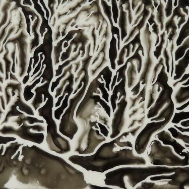 Purkinje Cell in Black and White - original ink painting of brain cell - neuroscience art 