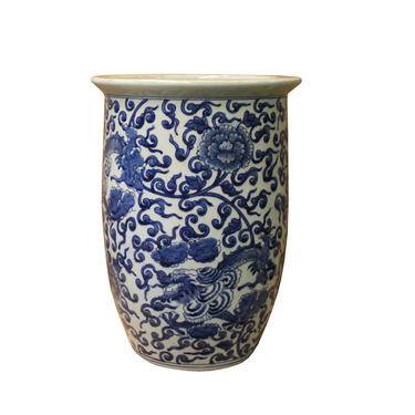 Chinese Blue White Double Dragons Scroll Pattern Tall Porcelain Pot ws1098E 